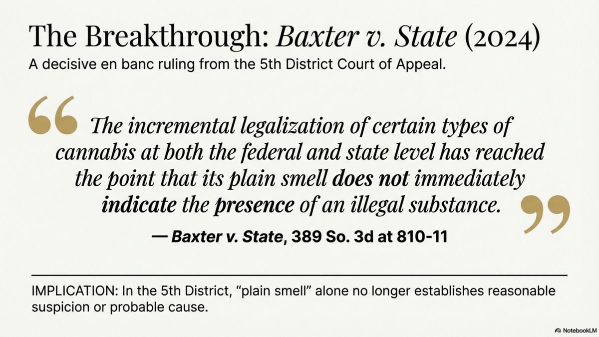 Baxter v. State ruling quote on plain smell of cannabis