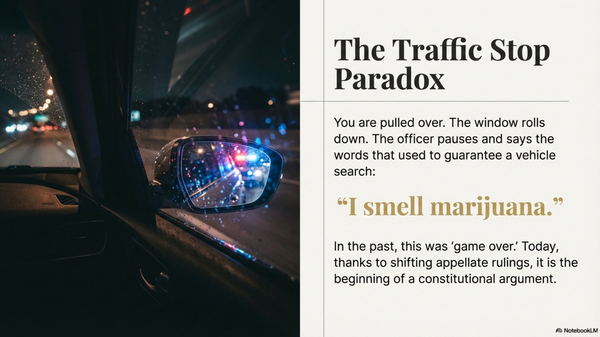 Police officer conducting traffic stop at night with vehicle headlights visible
