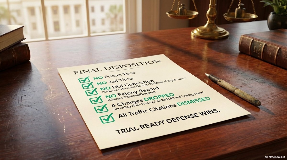 Final disposition showing no prison time, no jail time, no DUI conviction
