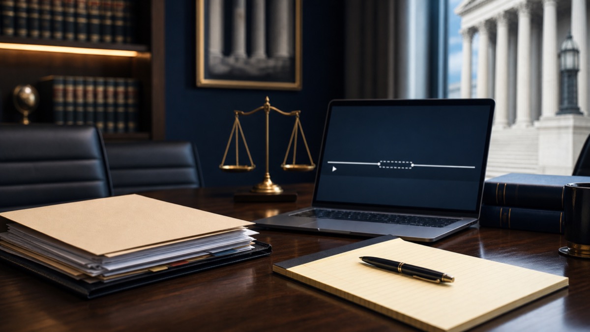 Case file, legal pad, and missing video timeline illustrating a Richardson hearing discovery issue